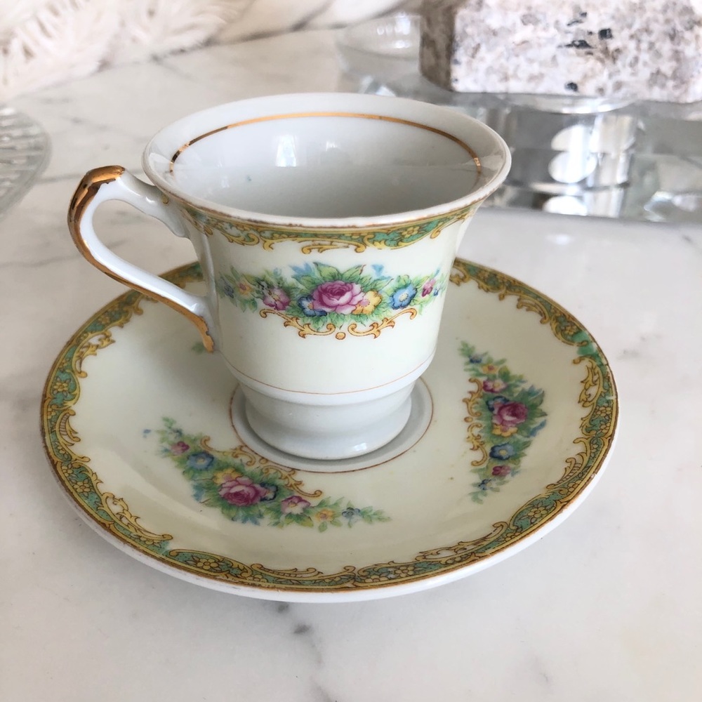 Small Gold Trim Floral Cup and Saucer